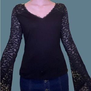 VENUS Black Lace Bell Sleeve Top